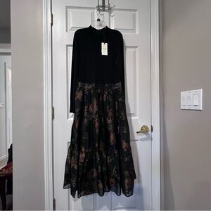 Ted Baker Black and Floral Midi Dress